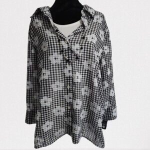 Alfred Dunner Checkmate Blouse Style 11540 PT Women's Size L Built in Necklace